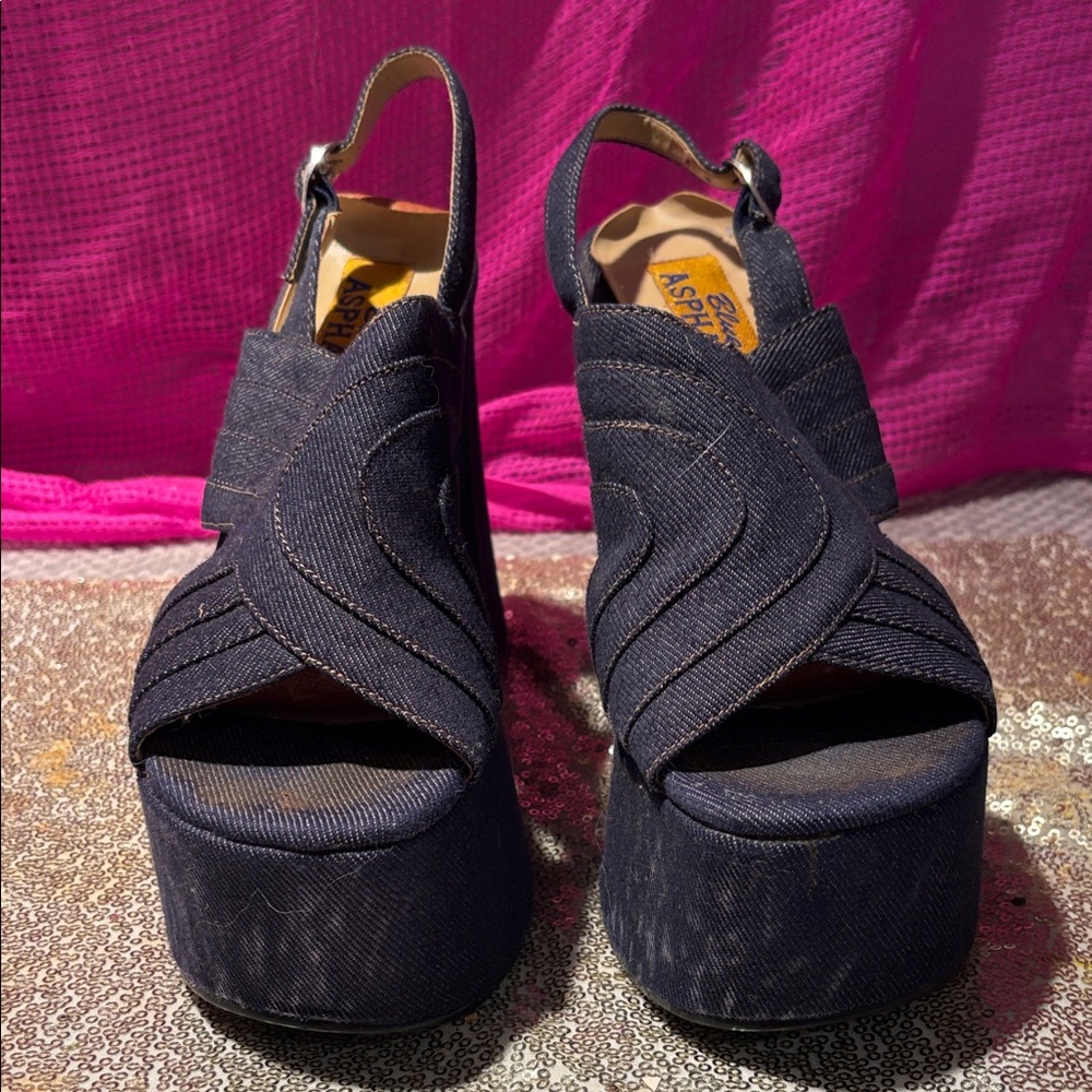 Blue Asphalt Dark Denim Platform Heels